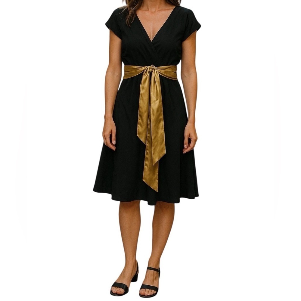 Vintage Nine West Y2K 100% Silk Classic Babydoll Dress With Gold Accent Size 10